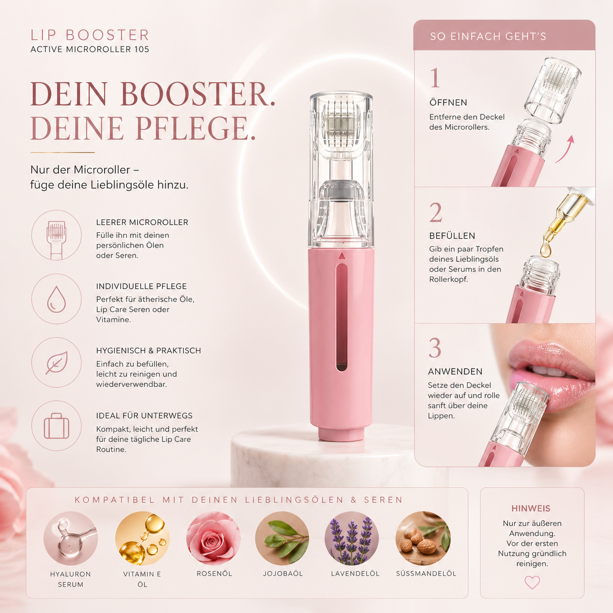 Derma Roller mit Titannadeln – Haut straffen, Lippen & Bart pflegen | 0,2 mm & 0,3 mm