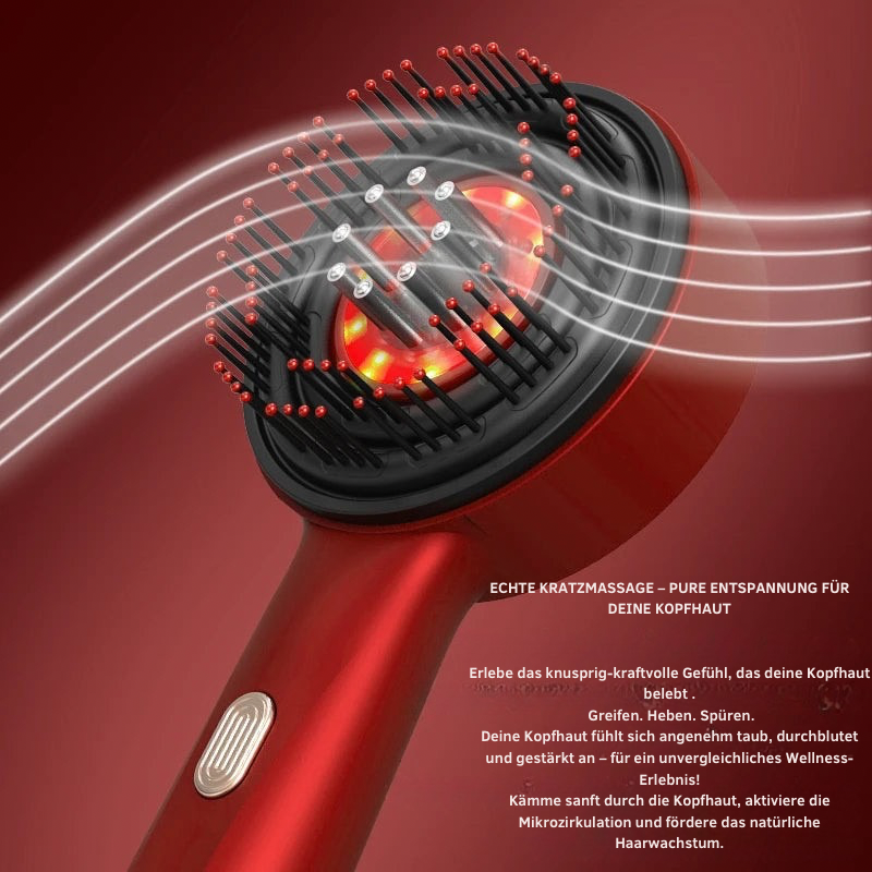 Innovativer 3-in-1 Rotlicht Massagekamm – Elektrische Vibrationsbürste für Haarwachstum, Kopfmassage & gezielten Wirkstoffauftrag