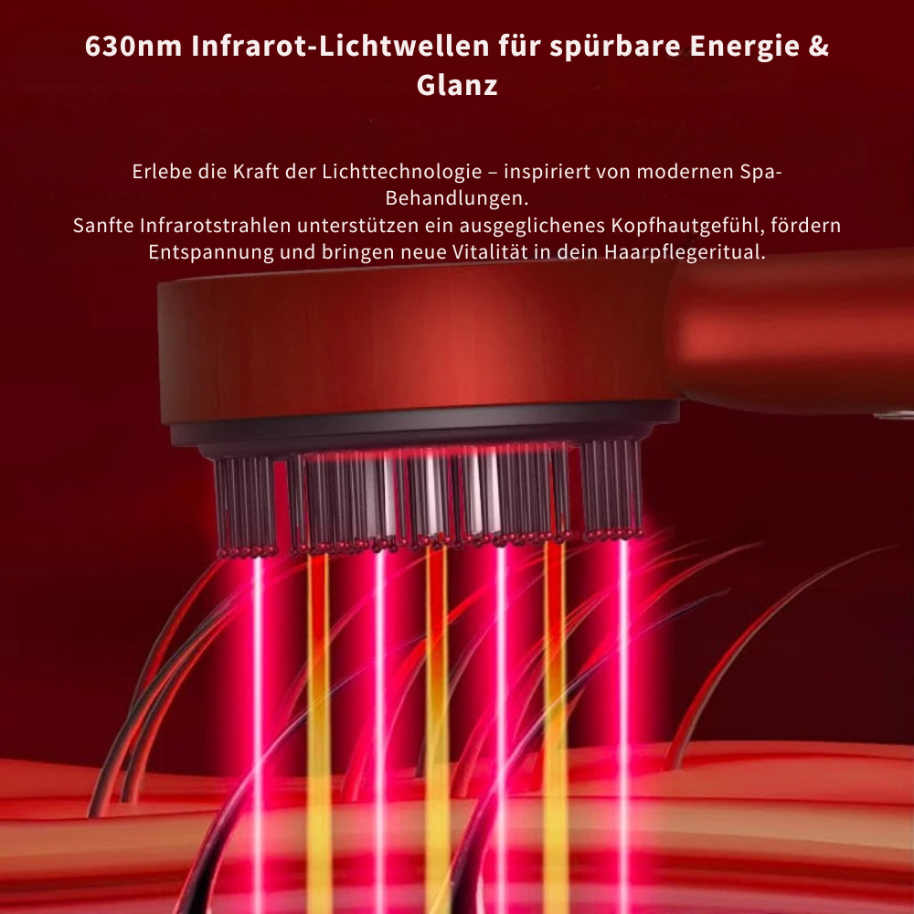 Innovativer 3-in-1 Rotlicht Massagekamm – Elektrische Vibrationsbürste für Haarwachstum, Kopfmassage & gezielten Wirkstoffauftrag