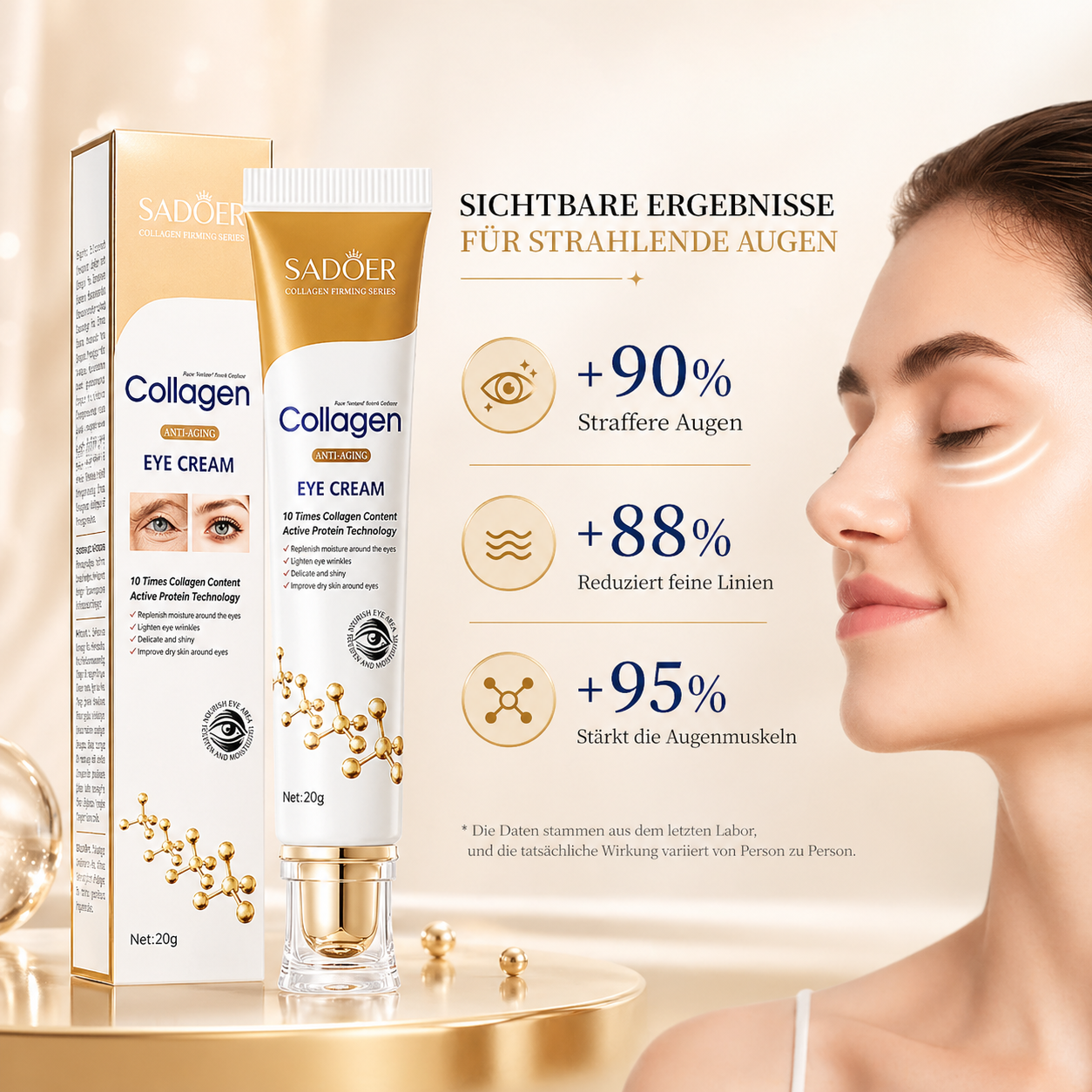 Collagen Augencreme mit Retinol – gegen Augenringe, Tränensäcke & erste Fältchen
