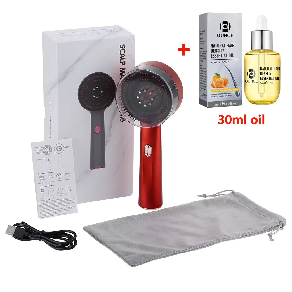 Innovativer 3-in-1 Rotlicht Massagekamm – Elektrische Vibrationsbürste für Haarwachstum, Kopfmassage & gezielten Wirkstoffauftrag
