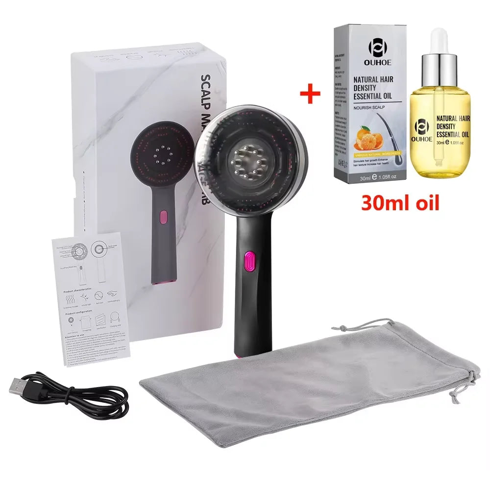 Innovativer 3-in-1 Rotlicht Massagekamm – Elektrische Vibrationsbürste für Haarwachstum, Kopfmassage & gezielten Wirkstoffauftrag