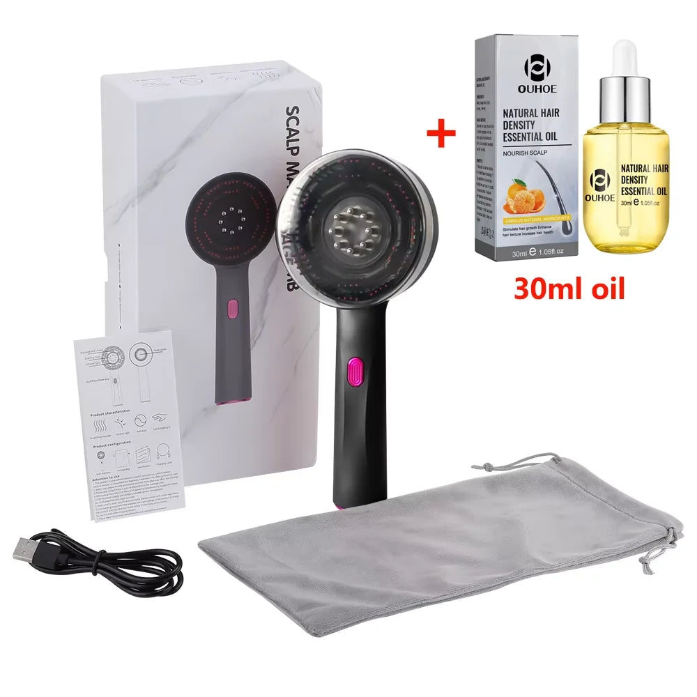 Innovativer 3-in-1 Rotlicht Massagekamm – Elektrische Vibrationsbürste für Haarwachstum, Kopfmassage & gezielten Wirkstoffauftrag