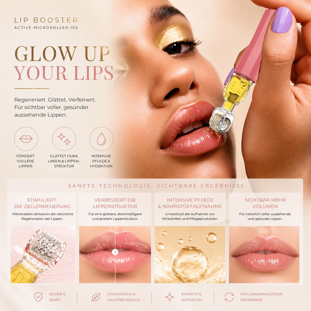 Derma Roller mit Titannadeln – Haut straffen, Lippen & Bart pflegen | 0,2 mm & 0,3 mm