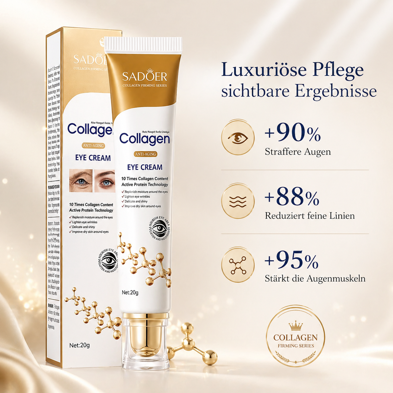 Collagen Augencreme mit Retinol – gegen Augenringe, Tränensäcke & erste Fältchen