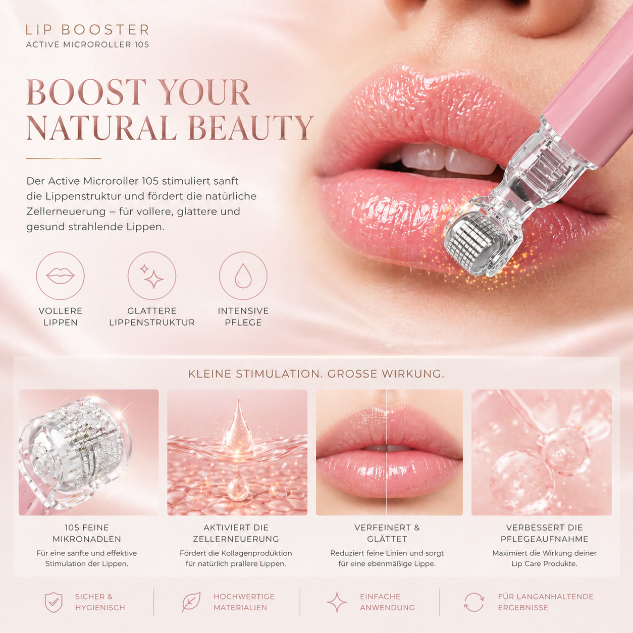Derma Roller mit Titannadeln – Haut straffen, Lippen & Bart pflegen | 0,2 mm & 0,3 mm