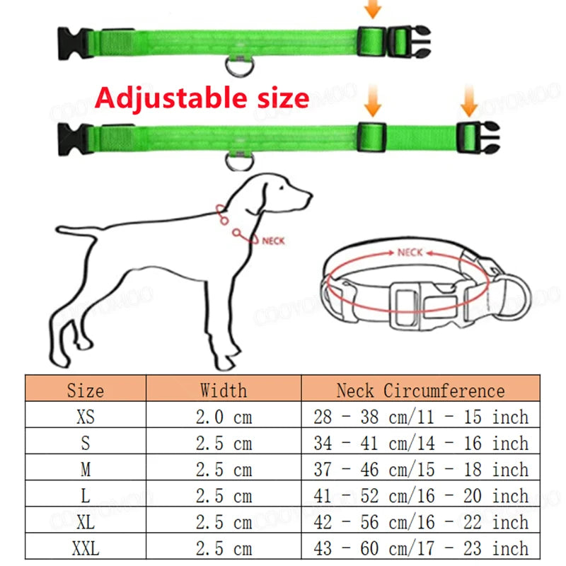 LED-Halsband für Hunde & Katzen – Maximale Sichtbarkeit bei Nacht! USB-aufladbar (bis 10h), 3 Leuchtmodi, verstellbar und wetterfest. Aus robustem Nylon, ideal für Spaziergänge und zur Sicherheit deines Haustiers. Jetzt bestellen!