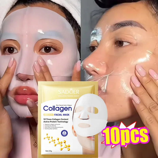 10er Collagen Sheet Mask Set – Feuchtigkeit & Glow | Korean Skincare Tuchmasken für glatte, frische Haut