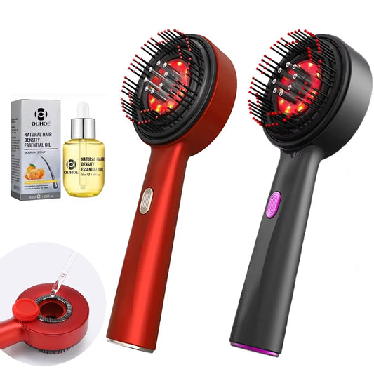 Innovativer 3-in-1 Rotlicht Massagekamm – Elektrische Vibrationsbürste für Haarwachstum, Kopfmassage & gezielten Wirkstoffauftrag
